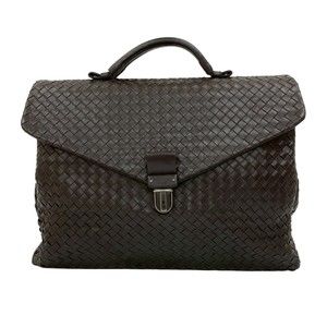 BOTTEGA VENETA Intrecciato Leather Business Briefcase/Document Bag, Brown, 27681